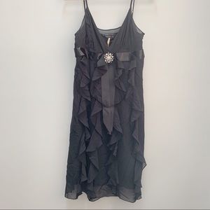 Y 2k Vintage early 2000s BCBG Black Ruffled Silk Chiffon Babydoll Dress 10